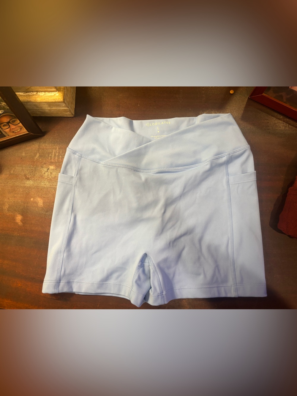 Blogilates High-Waist Light Blue Bike Shorts with V-Waistband